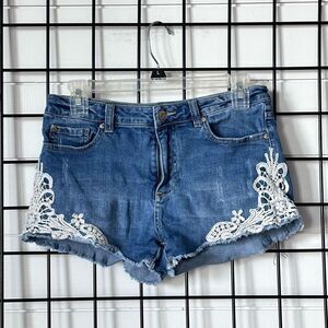 A/X Armani Exchange Blue Jean Shorts with White Lace